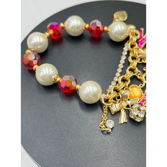 Betsey Johnson Pink Charm Pearl Crystal Dress High Heel Heart Lollipop Bracelet - Picture 5 of 8